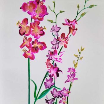 Painting titled "Orchids Feng Shui" by Afzal Shaikh, Original Artwork, Acrylic
