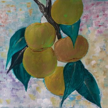 Painting titled "Golden Pears" by Afzal Shaikh, Original Artwork, Acrylic