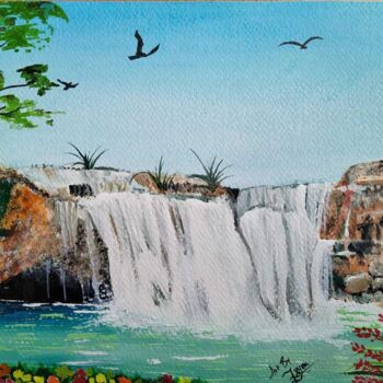 Painting titled "Waterfall" by Afzal Shaikh, Original Artwork, Acrylic