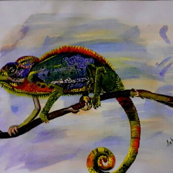 Ζωγραφική με τίτλο "Chameleon" από Afzal Shaikh, Αυθεντικά έργα τέχνης, Ακρυλικό