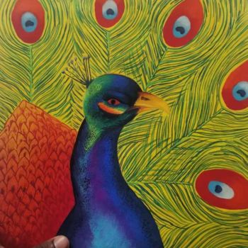 Peinture intitulée "peacock Painting Wa…" par Agasthi Wijesinghe, Œuvre d'art originale, Aquarelle