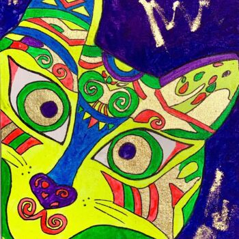Schilderij getiteld "Cat pop art 24 x 30" door Agarti Art, Origineel Kunstwerk, Acryl