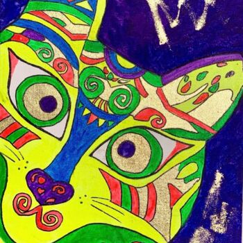 Pittura intitolato "Neon cat" da Agarti Art, Opera d'arte originale, Acrilico