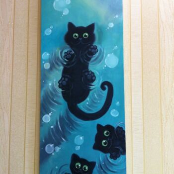 Картина под названием "Cats and their refl…" - Agarti Art, Подлинное произведение искусства, Масло