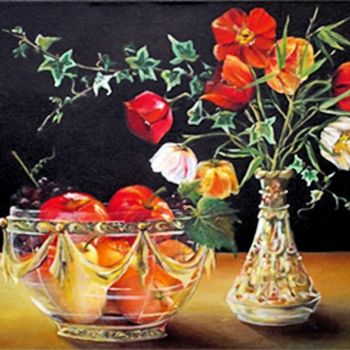 Pintura titulada "Frutas y Amapolas" por Agatadeargentina, Obra de arte original, Oleo