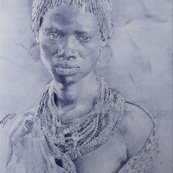 Σχέδιο με τίτλο "Woman" από Oryiman Agbaka, Αυθεντικά έργα τέχνης, Στυλό