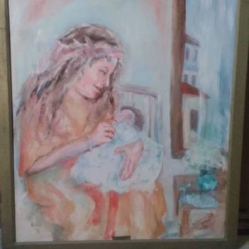 Painting titled "Mum and son" by Iuliana Predescu, Original Artwork, Oil