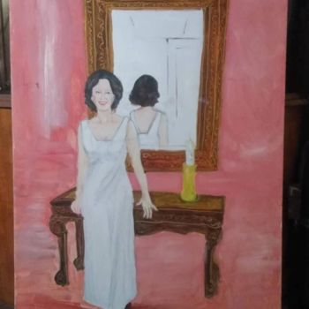 Painting titled "Lady in front of th…" by Iuliana Predescu, Original Artwork, Oil