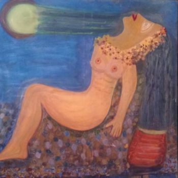 Painting titled "Orange Mermaid" by Iuliana Predescu, Original Artwork, Oil