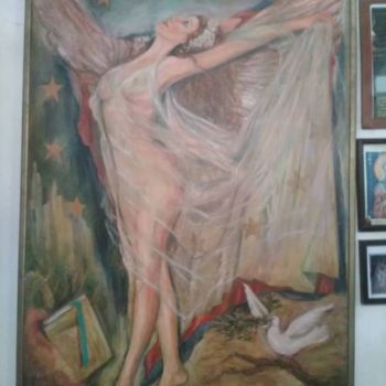 Painting titled "Lady in the wind" by Iuliana Predescu, Original Artwork, Oil