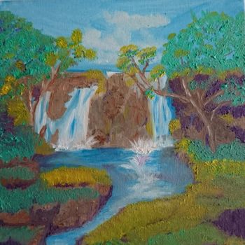 Painting titled "paysage cascade" by Agl, Original Artwork, Oil
