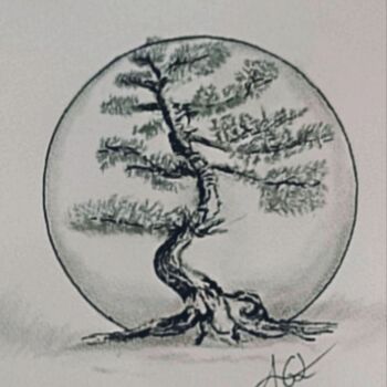 Drawing titled "L'arbre de vie" by Agl, Original Artwork, Charcoal