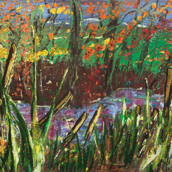 Peinture intitulée "river bank" par Terri, Œuvre d'art originale, Huile