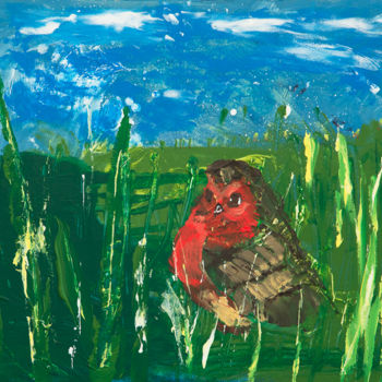 Painting titled "Fat Robin" by Terri, Original Artwork, Oil