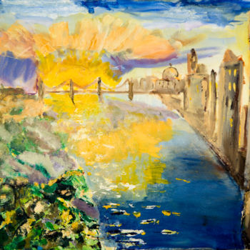 Pintura intitulada "River Thames" por Terri, Obras de arte originais, Óleo