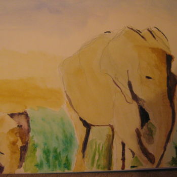 Painting titled "Elephant" by Terri, Original Artwork, Watercolor