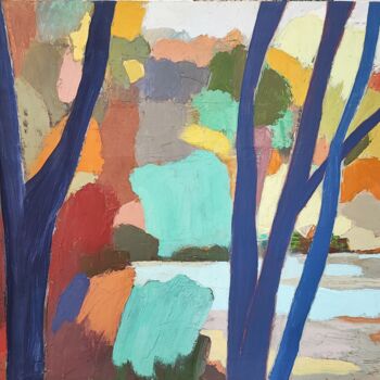 Peinture intitulée "Au bord de l'étang" par Agnès Cellérier, Œuvre d'art originale, Huile Monté sur Châssis en bois