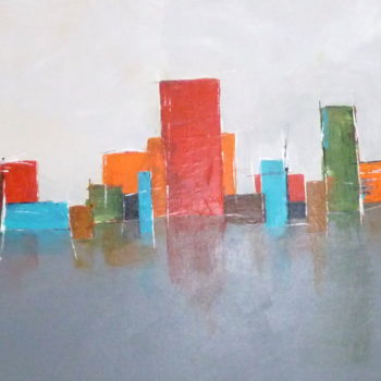 Painting titled "Reflets de ville" by Agnès Constant, Original Artwork, Acrylic Mounted on Wood Stretcher frame