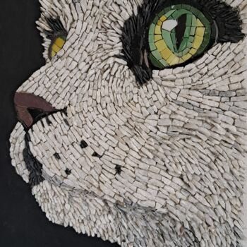 Escultura intitulada "chat" por Agnès Couret, Obras de arte originais, Mosaico Montado em Painel de madeira