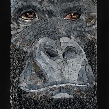 Scultura intitolato "gare au gorille" da Agnès Couret, Opera d'arte originale, Mosaico Montato su Telaio per barella in legno