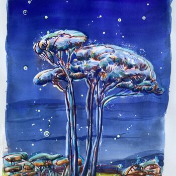 Desenho intitulada "pins nocturnes" por Agnes D'Andon, Obras de arte originais, Lápis