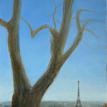 Painting titled "The Eiffel Tower by…" by Agnès Giudicelli, Original Artwork, Oil