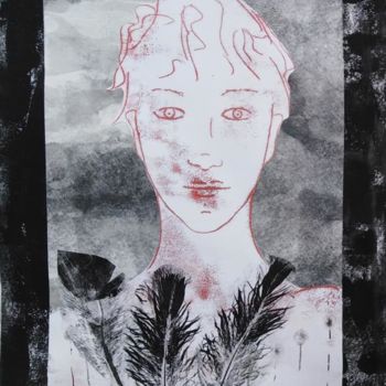 Druckgrafik mit dem Titel "Monotype portrait 1" von Agnès Pain, Original-Kunstwerk, Monotypie