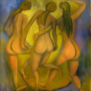 Painting titled "3 grâces 1" by Agnes Rolin, Original Artwork, Acrylic Mounted on Wood Stretcher frame