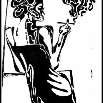 Disegno intitolato "Fumeuse" da Agnès Séauve, Opera d'arte originale, Pennarello