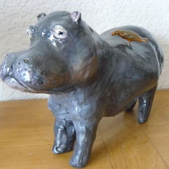 Sculpture titled "hippotame" by Agnès Tassara, Original Artwork, Plaster