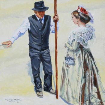 Pintura titulada "couple gardian et a…" por Agnès Borg-Burglen, Obra de arte original, Oleo