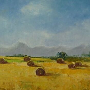 Painting titled "Meules de foin" by Agnes Corre, Original Artwork, Oil