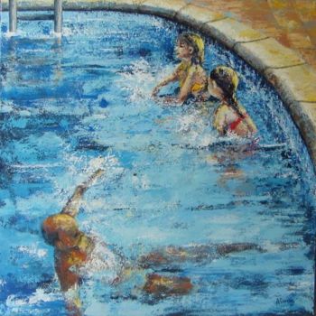 Pintura intitulada "Jeux d'eau 4" por Agnes Corre, Obras de arte originais, Óleo