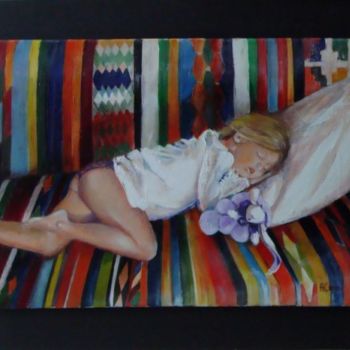 Pintura titulada "Enfant endormie" por Agnes Corre, Obra de arte original, Oleo