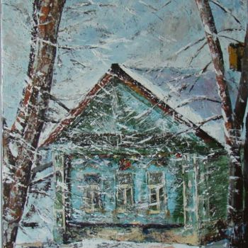 Painting titled "Isba sous la neige" by Agnes Corre, Original Artwork, Oil