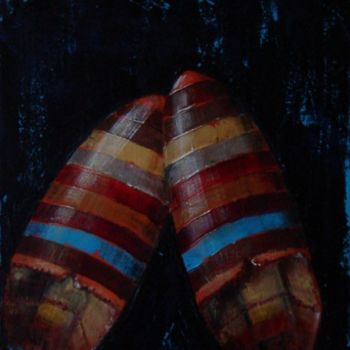 Painting titled "Babouches multicolo…" by Agnes Corre, Original Artwork, Oil