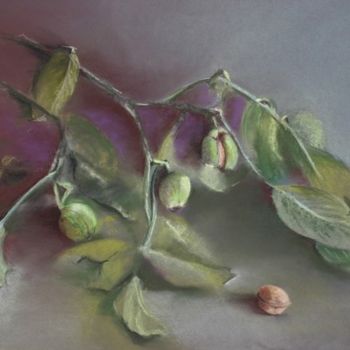 Dessin intitulée "noix vertes" par Agnes Corre, Œuvre d'art originale, Pastel