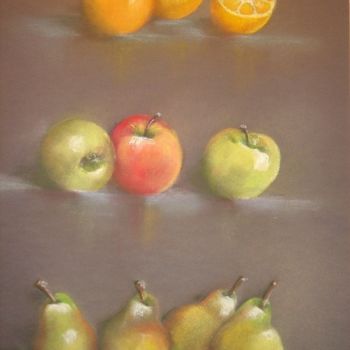 Dessin intitulée "fruits d'automne" par Agnes Corre, Œuvre d'art originale, Pastel