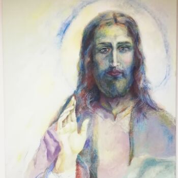 Painting titled "JESUS" by Agnese Brūvere-Alpe, Original Artwork, Acrylic Mounted on Wood Stretcher frame