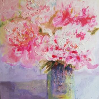 Painting titled "Peonies" by Agnese Brūvere-Alpe, Original Artwork, Acrylic Mounted on Wood Stretcher frame