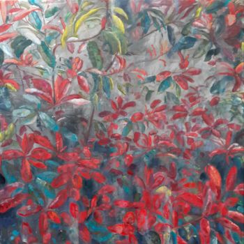 Painting titled "Photinias rouges" by Agnès Lucie Martin, Original Artwork, Oil