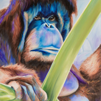 Painting titled "L'orang-outan" by Agnès Vangell, Original Artwork, Oil