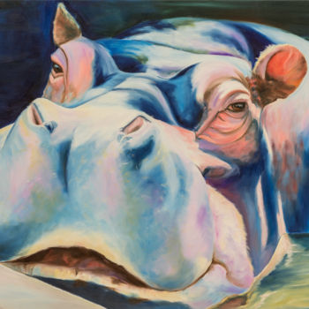 Pittura intitolato "Les hippos" da Agnès Vangell, Opera d'arte originale, Olio