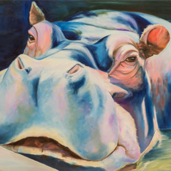 Painting titled "Les hippos" by Agnès Vangell, Original Artwork, Oil