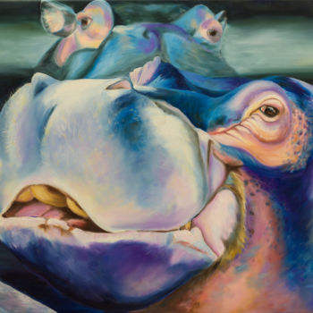 Painting titled "Les hippopotames 2" by Agnès Vangell, Original Artwork, Oil