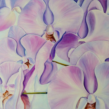 Malerei mit dem Titel "Orchidées" von Agnès Vangell, Original-Kunstwerk, Öl