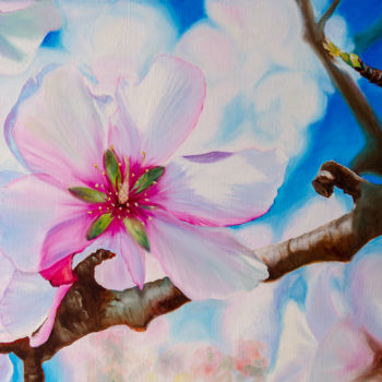 Картина под названием "Fleurs d'amandier" - Agnès Vangell, Подлинное произведение искусства, Масло