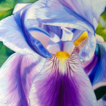 Schilderij getiteld "Iris bleu mauve" door Agnès Vangell, Origineel Kunstwerk, Olie