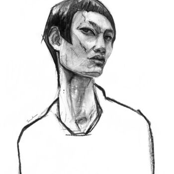 Dessin intitulée "Portrait of Chae-Won" par Agnieshka Siwek, Œuvre d'art originale, Fusain