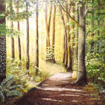 Painting titled "Magic green forest" by Agnieszka Janik, Original Artwork, Oil